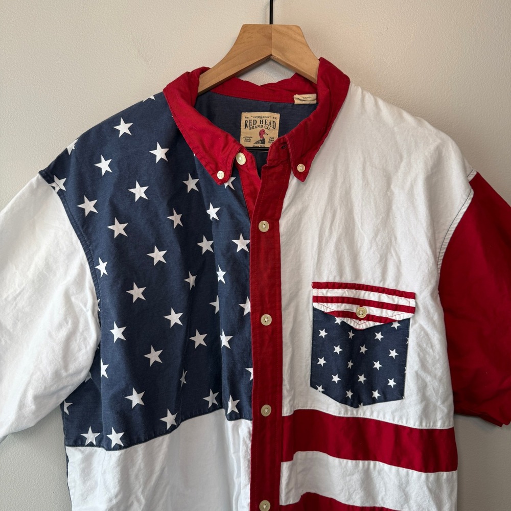 Red Head Brand Co Men's American Flag Button Down Short Sleeve Shirt Size XL - Picture 2 of 5